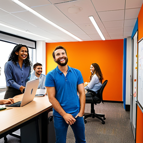 **

Prompt: *A vibrant office scene with employees looking refreshed and energized after returning from their Tech Sabbaticals. Some are collaborating on a whiteboard filled with innovative ideas, others are presenting new projects with confidence. The overall atmosphere is positive and collaborative, showcasing increased productivity and creativity. Focus on modern office design and diverse professionals.*

**