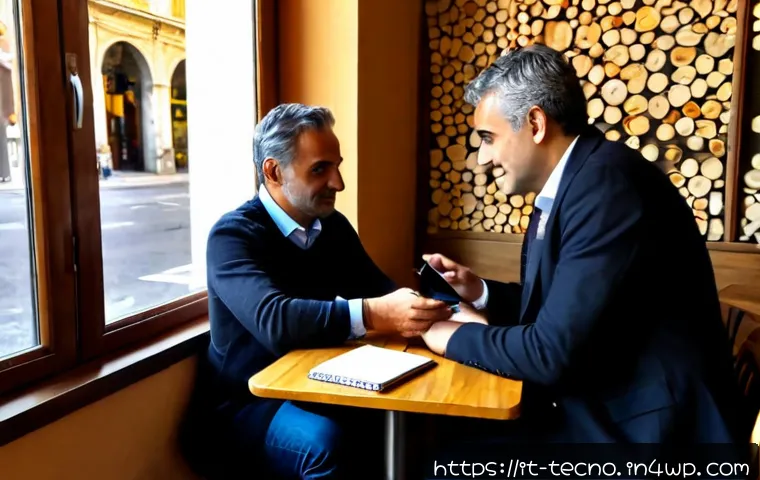 Home 15 테크노 사바티컬을 위한 멘토 찾기 - Photorealistic scene of an Italian mid-career professional in their late 40s meeting a trusted techn...